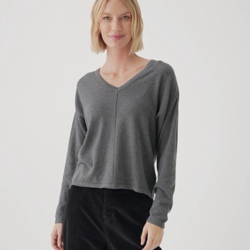 Pact Women's V-Neck Sweater in Charcoal Gray